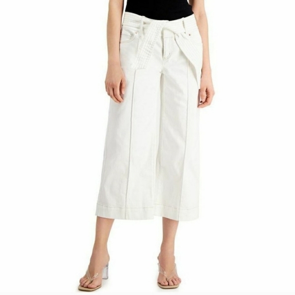 1577- INC Women's Casual Pants White Cropped Wide Leg Stretch Size 6 NWT - Picture 1 of 12